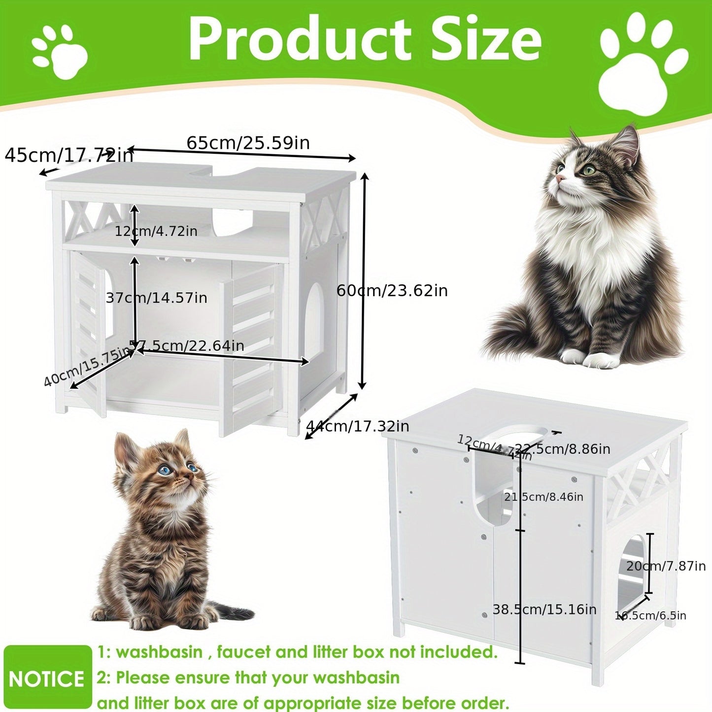 Kattenbakmeubel – Kattenkast – Kattenbakkast – Kattenhuis – Kattenbakombouw – Multifunctioneel 2-in-1 – Robuust Vochtbestendig Hout 65x45x60 cm