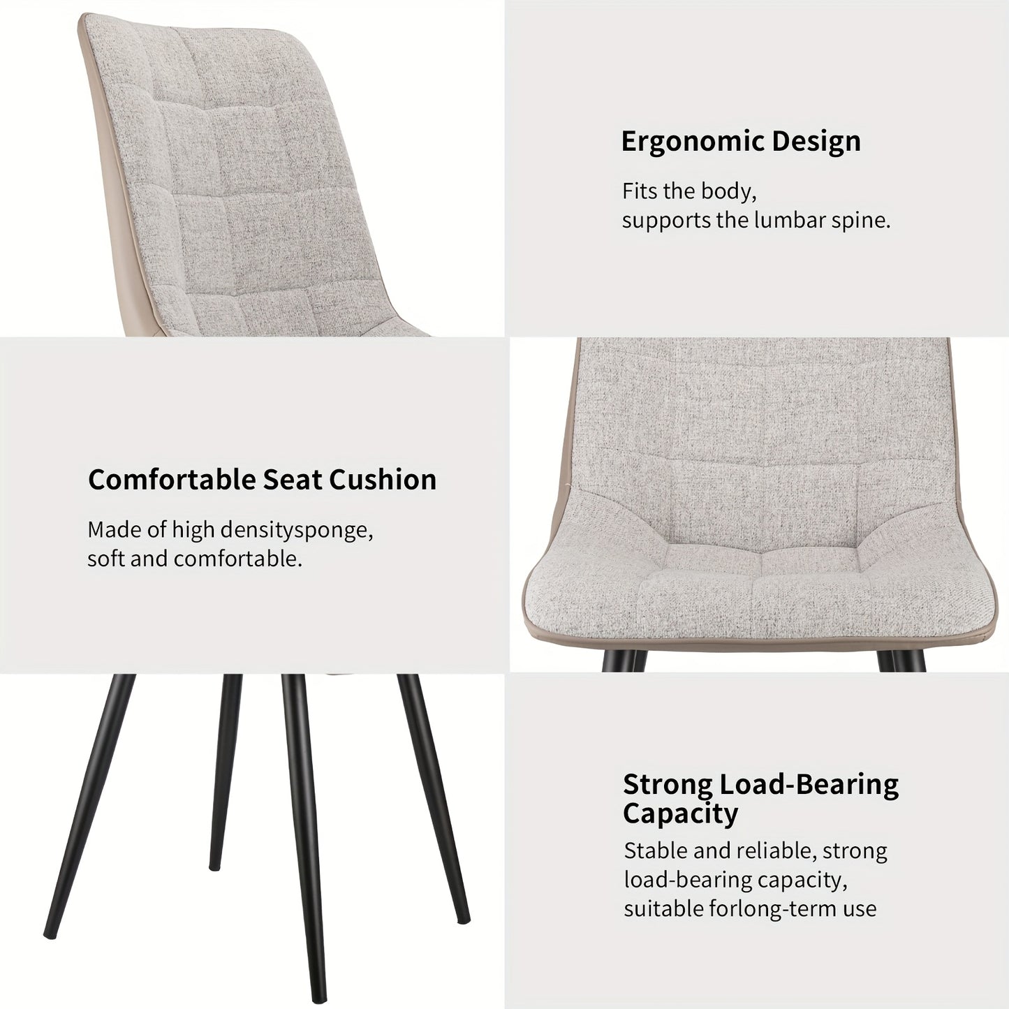 Eetkamerstoel – Stoel – Kuipstoel – Eettafelstoel – Set van 2 – Metalen Frame – Linen en Kunstleer Bekleding – Comfortabel en Onderhoudsvriendelijk