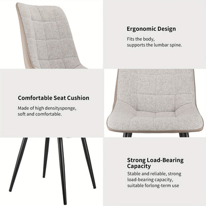 Eetkamerstoel – Stoel – Kuipstoel – Eettafelstoel – Set van 2 – Metalen Frame – Linen en Kunstleer Bekleding – Comfortabel en Onderhoudsvriendelijk