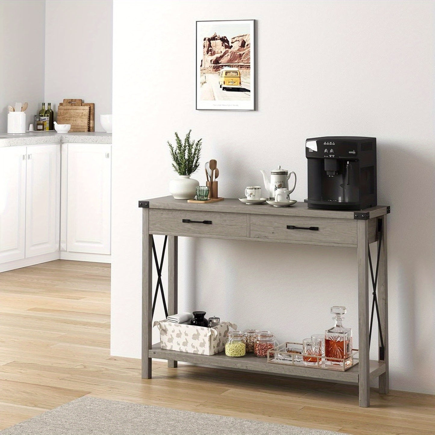Dressoir – Opbergkast – Ladekast – Kast – Sideboard – Industrieel Smal Kastje – Metaal Met Houten Bovenblad – 31 Inch Space-Saving Design