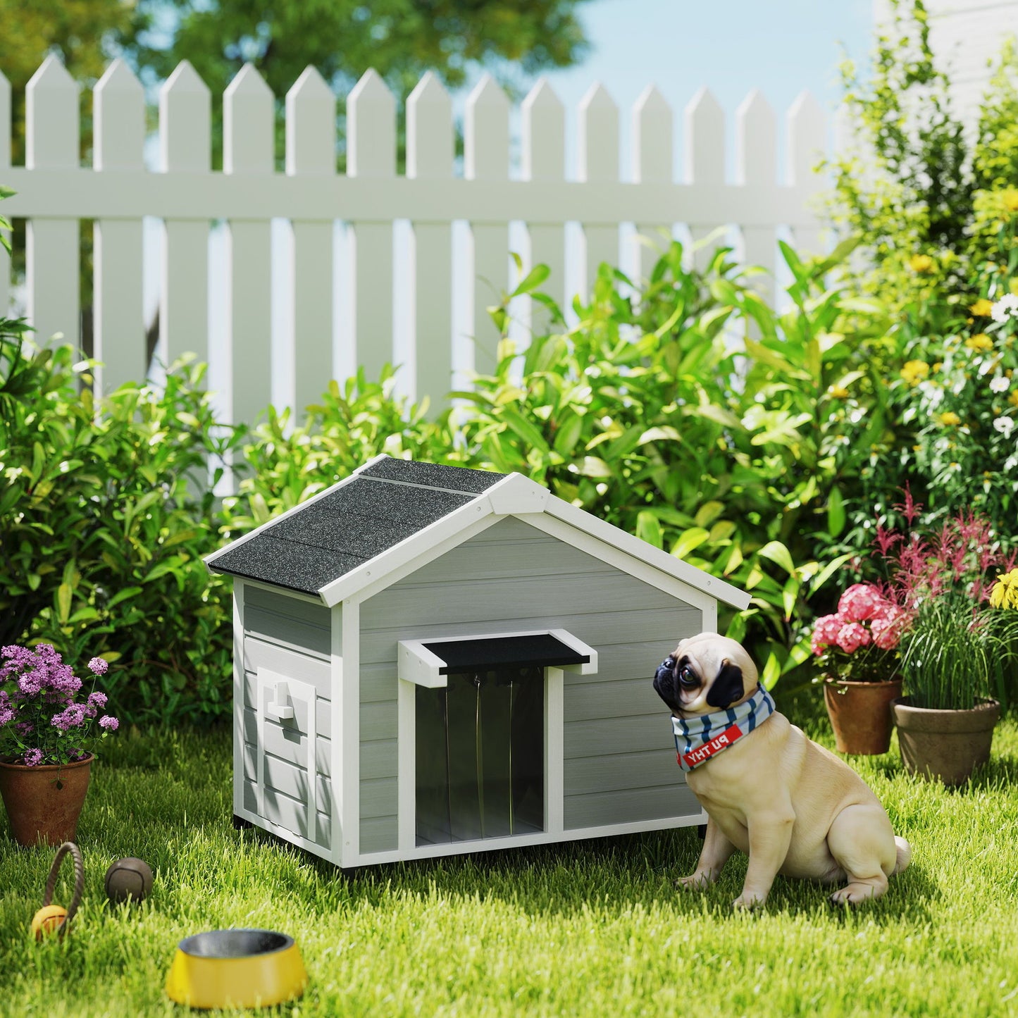 Hondenhok – Hondenhuis – Buitenkennel – Hondenhokje – Tuinkussen – Weerbestendig Hondenhok – Verhoogde Poten – Afneembare Vloer – Lichtgrijs