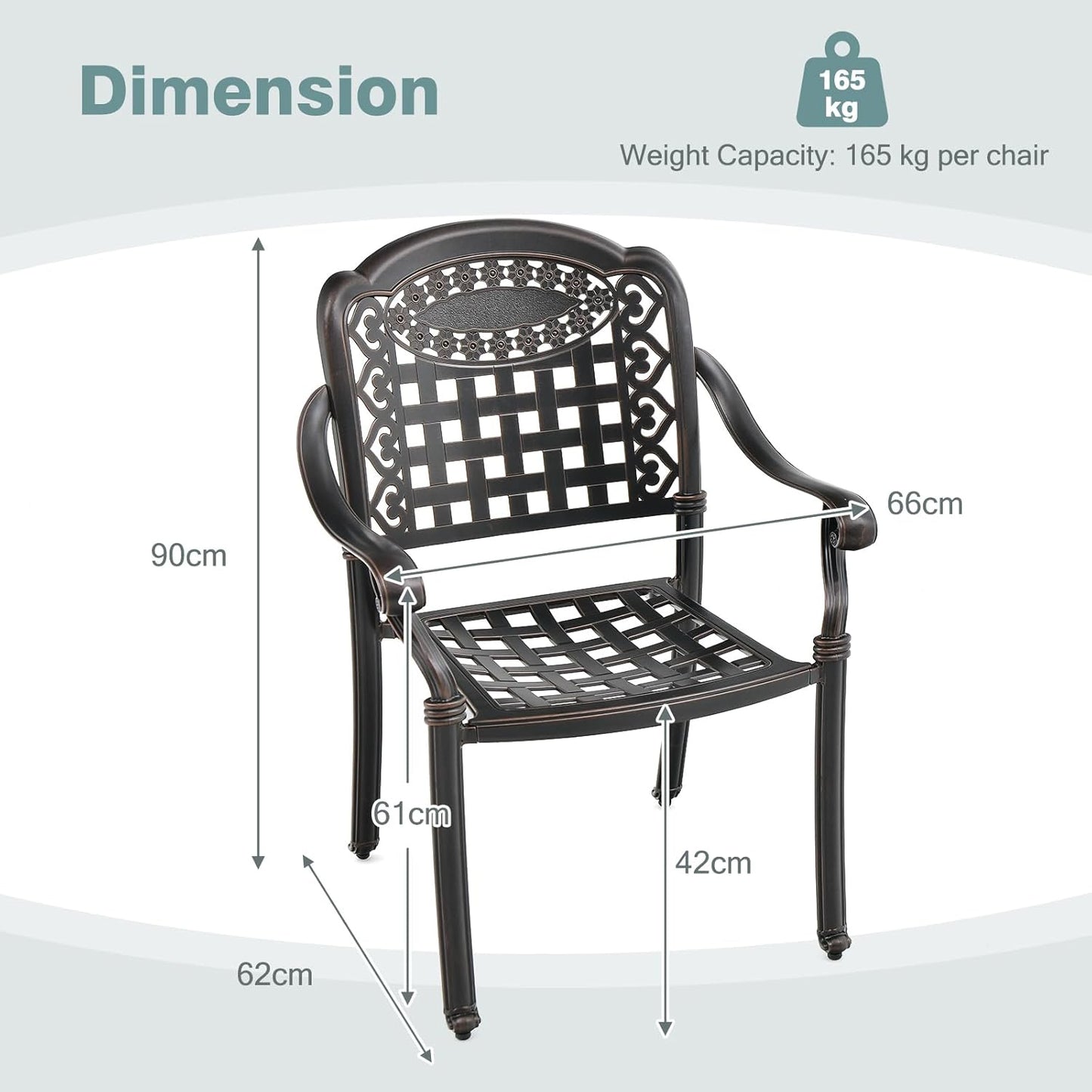 Terrasstoelen – Tuinstoelen – Balkonstoelen – Stapelbare Stoelen – Eetkamerstoelen – Gietaluminium – Verstelbare Voetjes – Draagkracht 165 kg