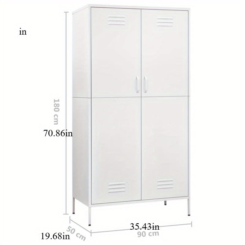 Witte Stalen Kast – Opbergkast – Bergkast – Kast Met Deuren – Stalen Opbergmeubel – 90x50x180 cm – Robuust Staal Met Houten Elementen