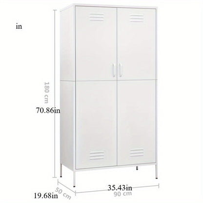 Witte Stalen Kast – Opbergkast – Bergkast – Kast Met Deuren – Stalen Opbergmeubel – 90x50x180 cm – Robuust Staal Met Houten Elementen