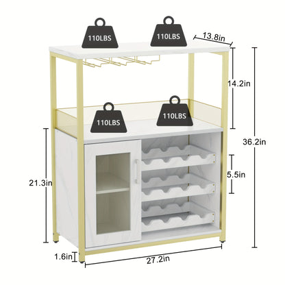 Dressoir – Buffetkast – Opbergkast – Keukenkast – Bar kast – 3-laags met wijnrek – MDF en metalen mesh deur – 69x35x92 cm