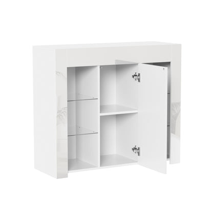 Wit Hoogglans Dressoir – Sideboard – Opbergkast – Buffetkast – Kast – Glazen Planken – Compact 95x35x83 cm – Duurzaam & Onderhoudsvriendelijk