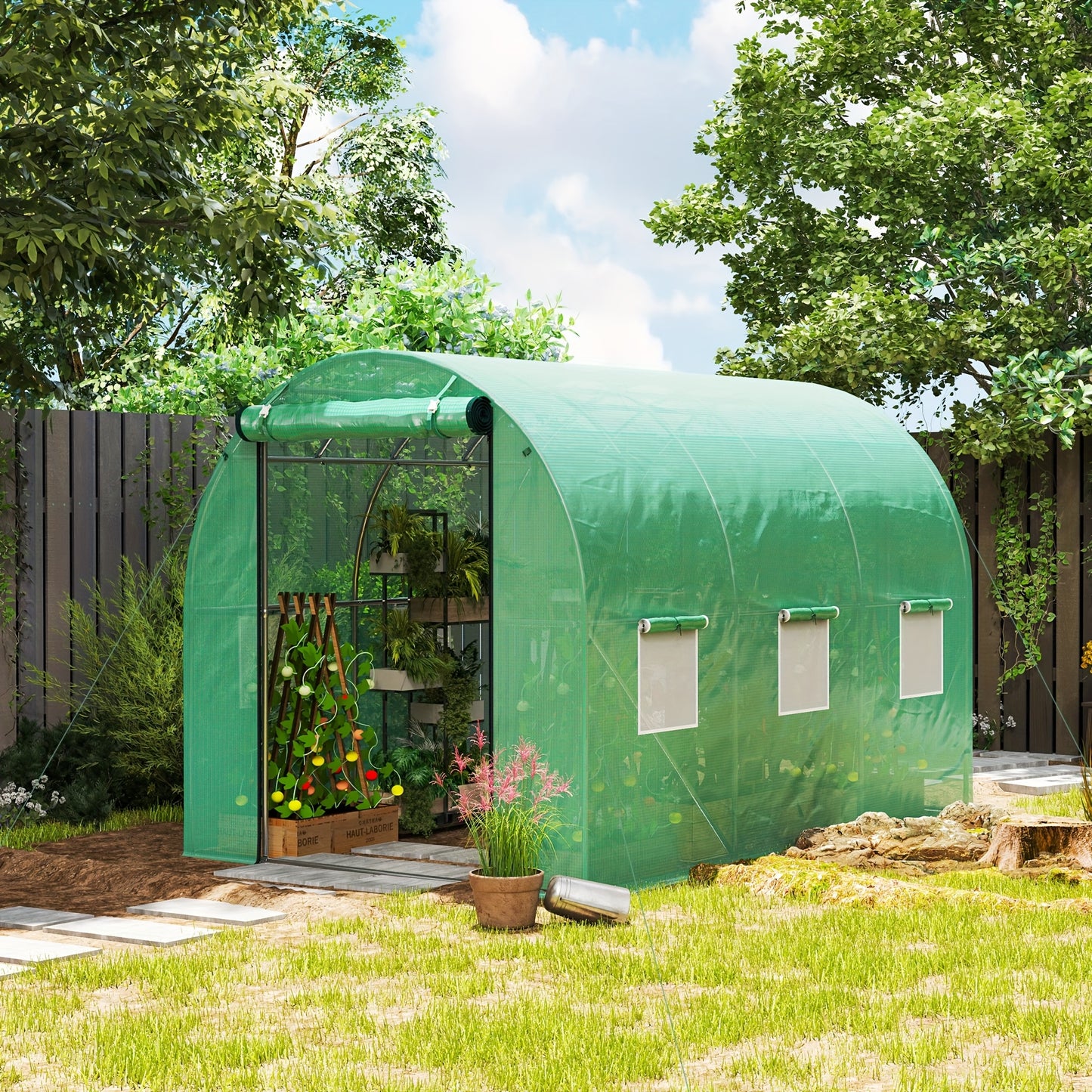 Kas – Tuinkas – Groentetunnel – Hobbykas – Kweekkas – 3x2x2m – UV-bestendig Plastic – 6 Ventilatieraampjes & Rolluikdeur