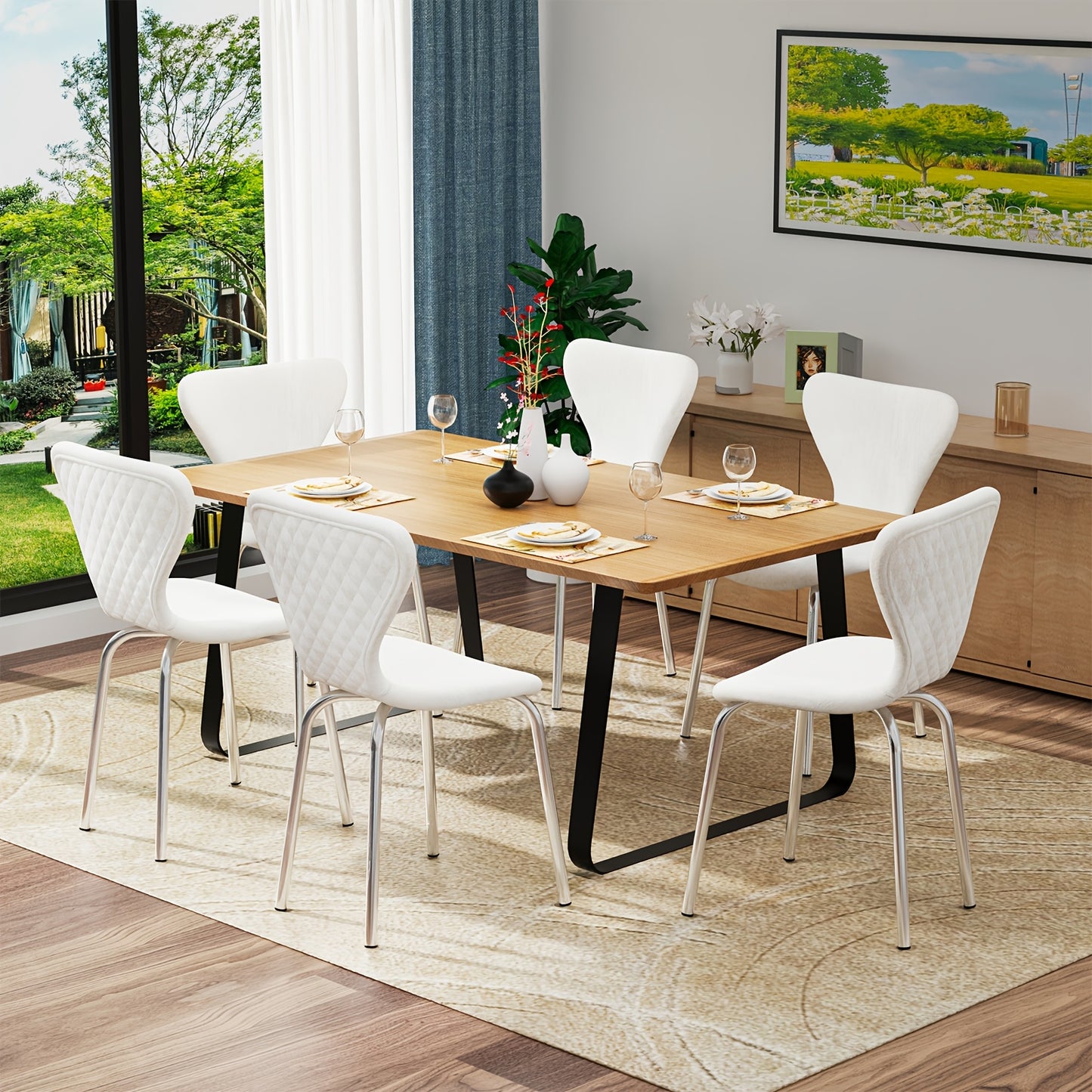 Eetkamerstoel – Stoel – Kuipstoel – Keukenstoel – Woonkamerstoel – Set van 2 – Wit Fluweel – Stevig Metalen Frame