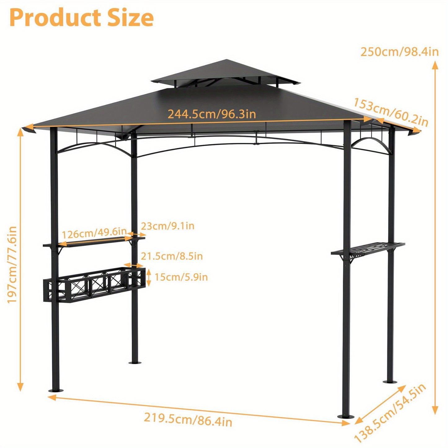 BBQ Overkapping – BBQ Paviljoen – Terrasoverkapping – Barbecue Tent – Tuinpaviljoen – Ruim Ontwerp – UV-bestendig Polyester – Stevig Metalen Frame – Zijplanken & Onderkast