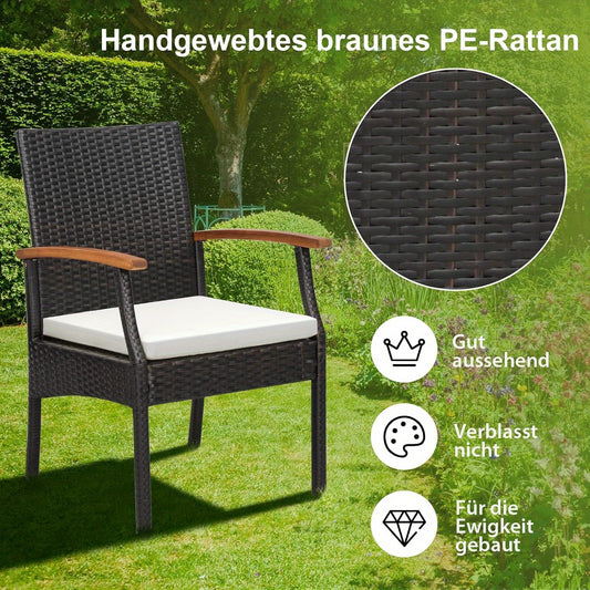 Tuinset Stoelen – Tuinstoelen – Buitenstoelen – Rieten Stoelen – Balkonstoelen – PE Rattan – Zachte Afneembare Kussens – Acaciahouten Armleuningen – Bruin