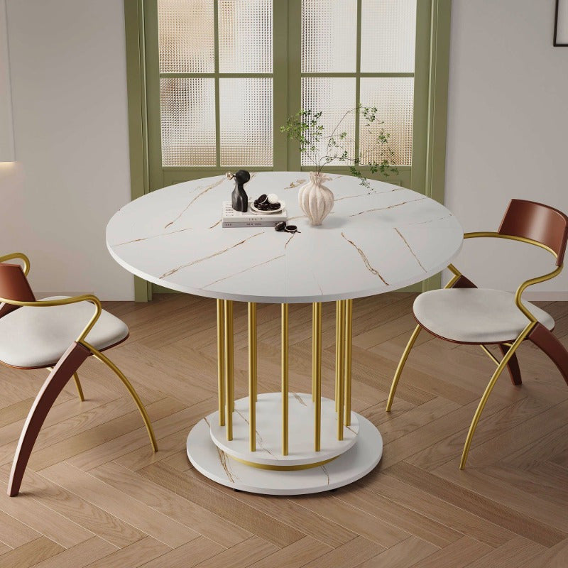 Ronde Eettafel – Ronde Tafel – Eetkamertafel – Keukentafel – Kleine Tafel – Marmerlook Blad – Stevig Metalen Frame – 100 cm Diameter – 4-6 Personen