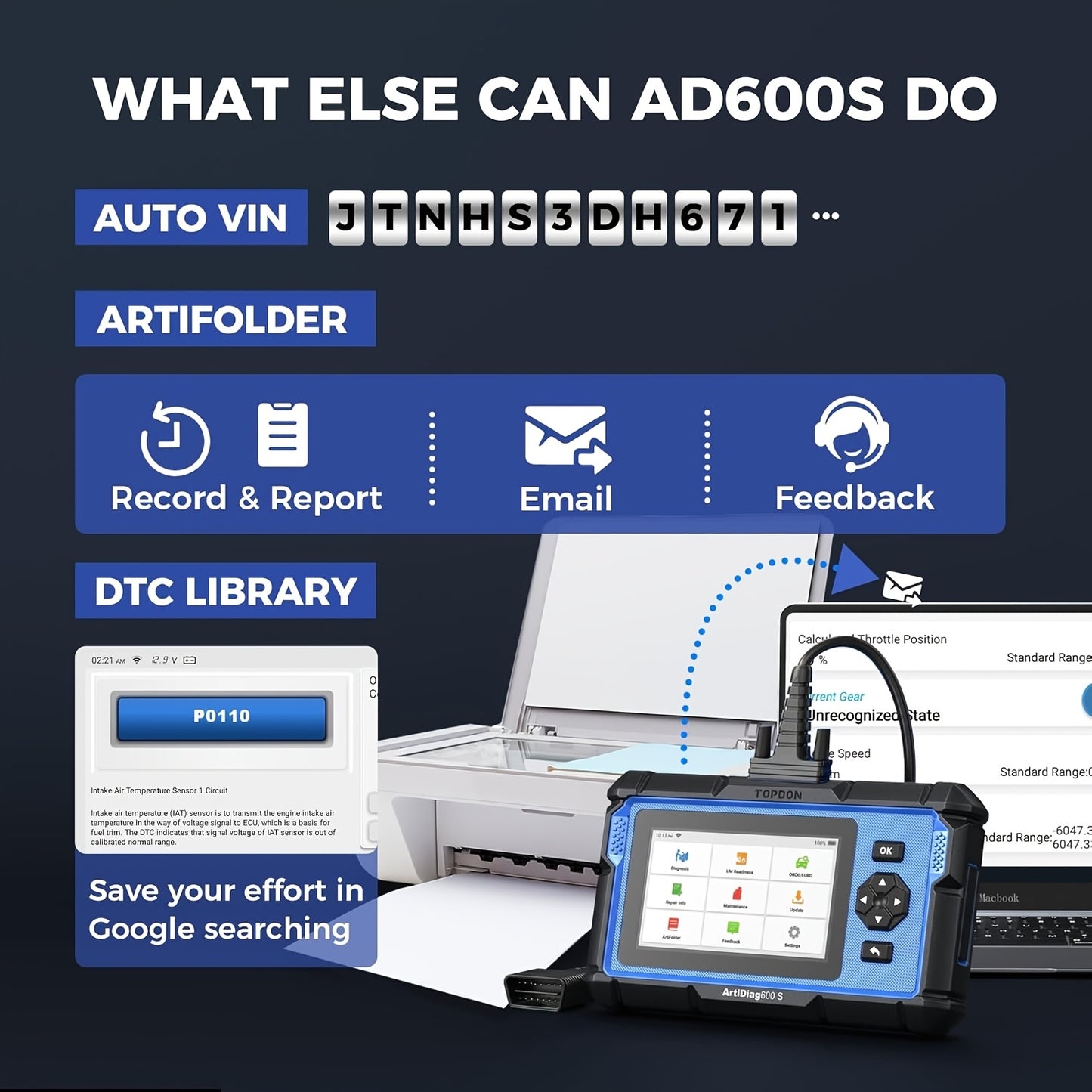 OBD2 Scanner – Diagnose Scanner – Codelezer – Auto Uitleesapparaat – Uitleesapparaat – 9 Resetfuncties – Draadloze Voeding via OBD-poort