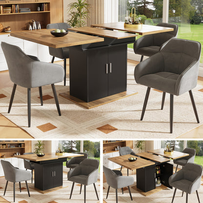 1pc Retractable Extendable Dining Table with 3-Tier Storage - Space-Saving Modern Classic Design, Bamboo & Black Finish, Manual Operation, No Assembly Required, Expandable Kitchen & Living Room Table for Small Spaces, Durable