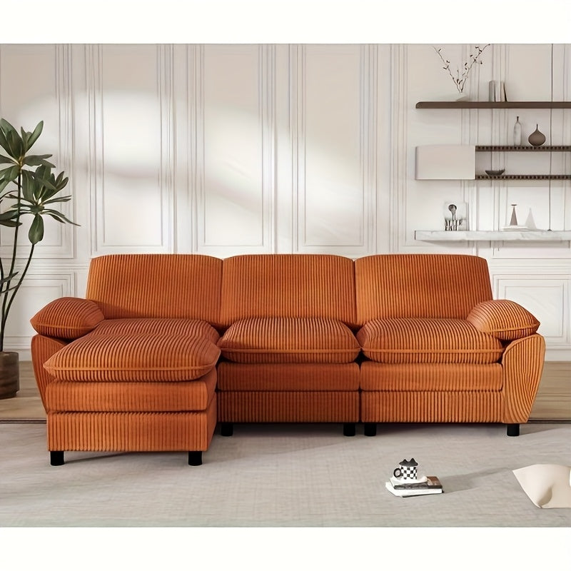2-zits Hoekbank – Slaapbank – Hoekbank Met Slaapfunctie – Bank Met Voetenbank – Slaapbank Voor Kleine Ruimtes – Compact Ontwerp – Comfortabele Katoenen Kussens – Oranje
