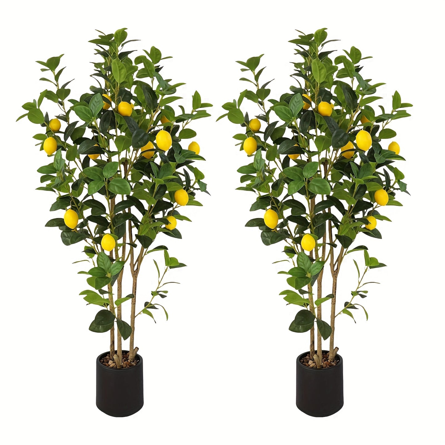 Kunstlemonboom – Kunstcitroenboom – Nepcitroenboom – Kunstplant – Kunstboom – Set van 2 – 122 cm Hoog – Onderhoudsvrij Kunststof Met Zwarte Pot