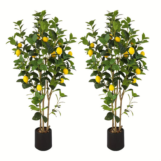 Kunstlemonboom – Kunstcitroenboom – Nepcitroenboom – Kunstplant – Kunstboom – Set van 2 – 122 cm Hoog – Onderhoudsvrij Kunststof Met Zwarte Pot