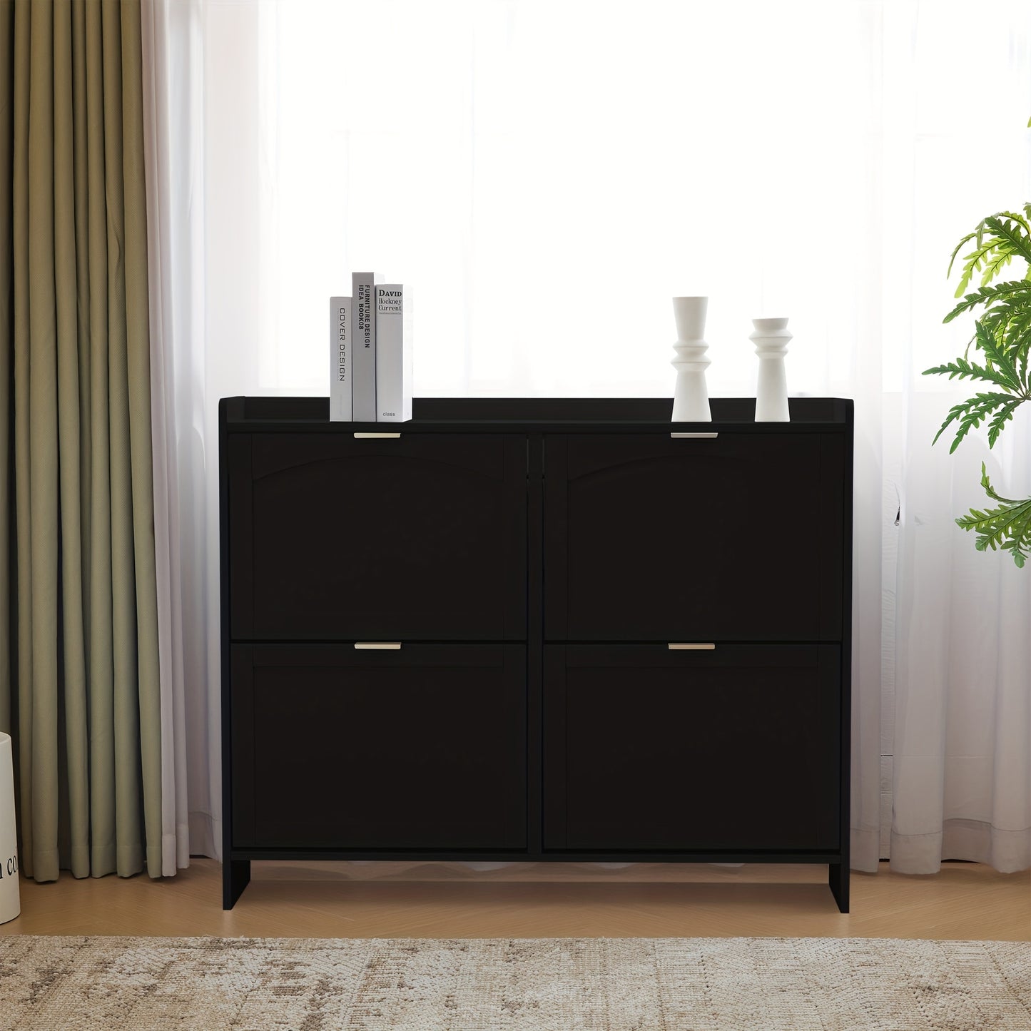 Schoenenkast – Schoenenrek – Schoenentoren – Halmeubel – Schoenopberger – Metaal & Bamboe – 4 Vakjes Met Kleppen – Vloerstaand En Compact