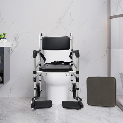 Opvouwbare Douchezit – Douchekruk – Toiletstoel – Mobiliteitsstoel – Douchehulp – Verstelbare Zithoogte – Aluminium Frame Met Wieltjes – Zwart-Zilver