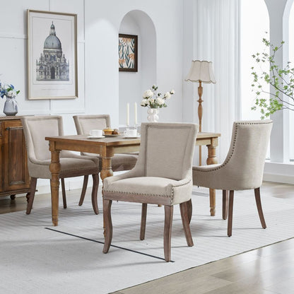 Eetkamerstoelen – Stoelen – Kuipstoelen – Armstoelen – Keukenstoelen – Gestoffeerd – Houten Poten Met Bronzen Nagelkoppen – Set Van 2