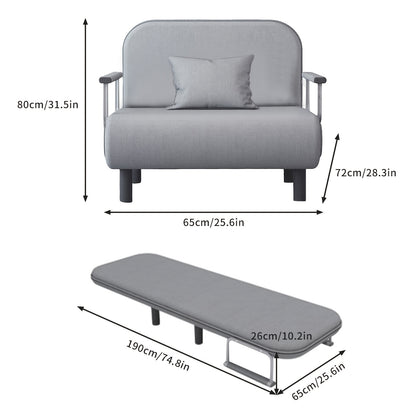 Slaapbank – Sofa Bed – Bedbank – Slaapbankje – Loungebank – 2-in-1 Vouwbaar – Verstelbare Rugleuning – Grijs Stoffen Bekleding – Metalen Frame