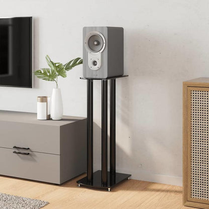 Luidsprekerstandaards – Speakerstands – Luidsprekerhouders – Speakerpilaren – Zwarte Set – Gehard Glas – Stabiele Driepoot – Draagt Tot 20 Kg
