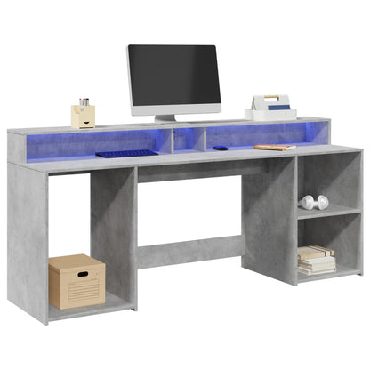 Laptoptablet Bureau – Werkplekmeubel – Computerbureau – Gamingbureau – Thuiswerkbureau – Betongrijs – RGB LED-verlichting – Duurzaam Behandeld Hout 200x55x91 cm