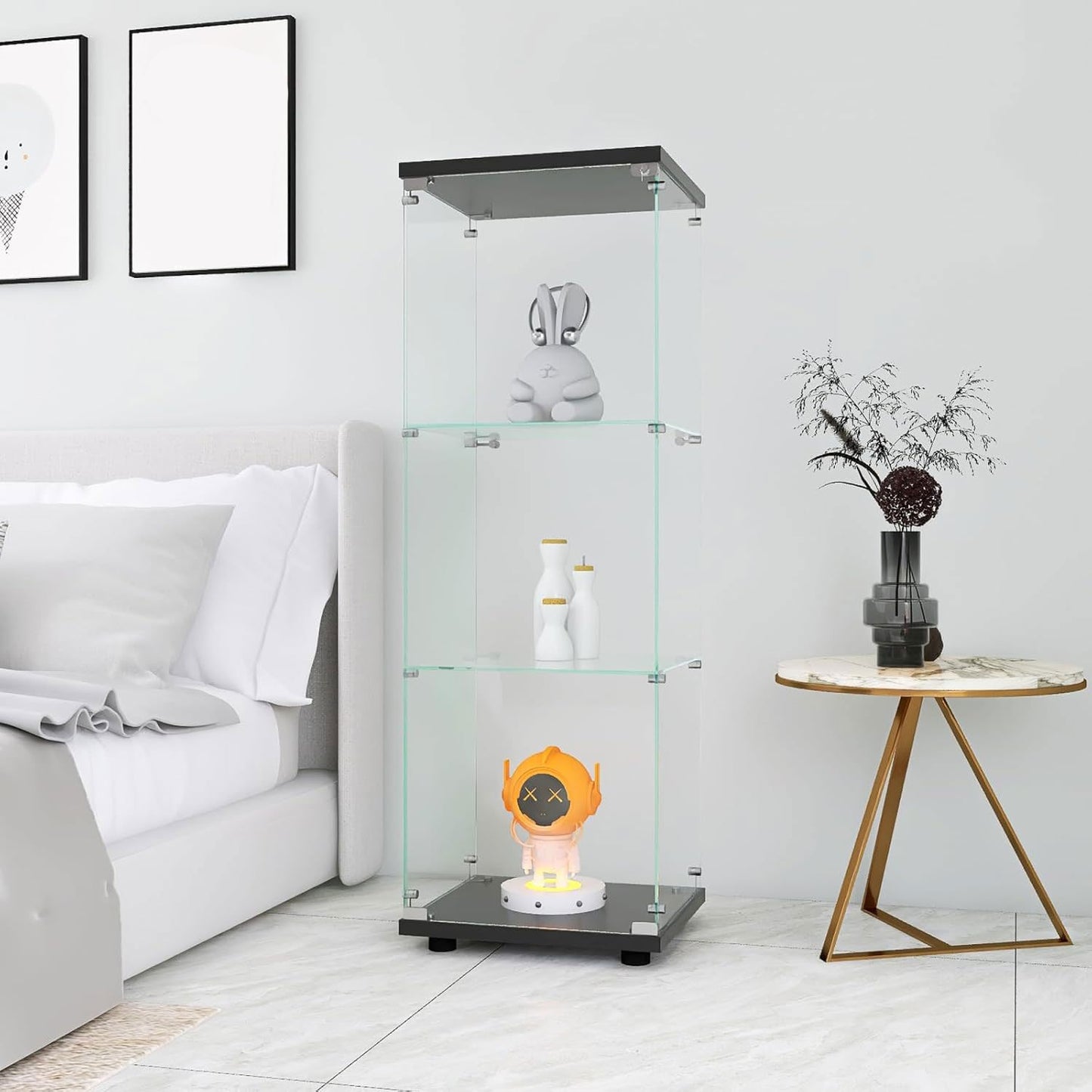 Glazen Vitrinekast – Vitrine – Displaykast – Verzamelkast – Collectiekast – 3 Ruime Planken – Veilig Slot – Wit MDF Frame