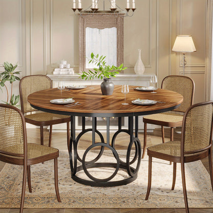 Ronde Eettafel – Ronde Tafel – Eetkamertafel – Keukentafel – Eethoek – MDF Met Walnootlook – Met Metalen Onderstel – 120 cm – Voor 4 Personen