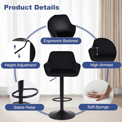 Barstoel – Barkruk – Barstoelkruk – Bistrostoel – Barhocker – Set Van 2/3/4 – Verstelbaar In Hoogte – 360° Draaibaar – Zwanenfluweel Bekleding – Met Rugleuning – Max. 150 kg Belastbaar – Zwart Grijs Bruin