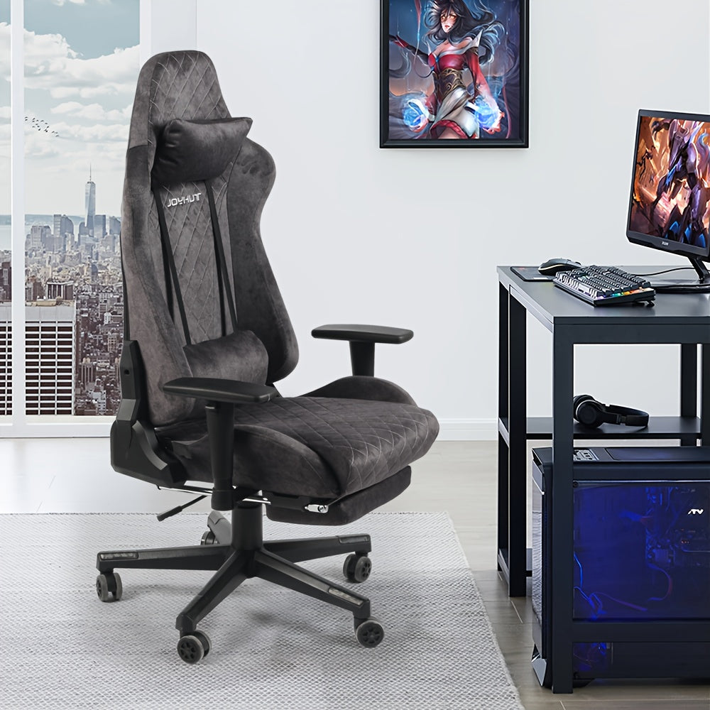 Gamingstoel – Gamestoel – Gaming Chair – Bureaustoel – Game Stoel – Ergonomisch Design – Verstelbare Hoogte 8 cm – Met Voetensteun – Vintage Flanellen Bekleding