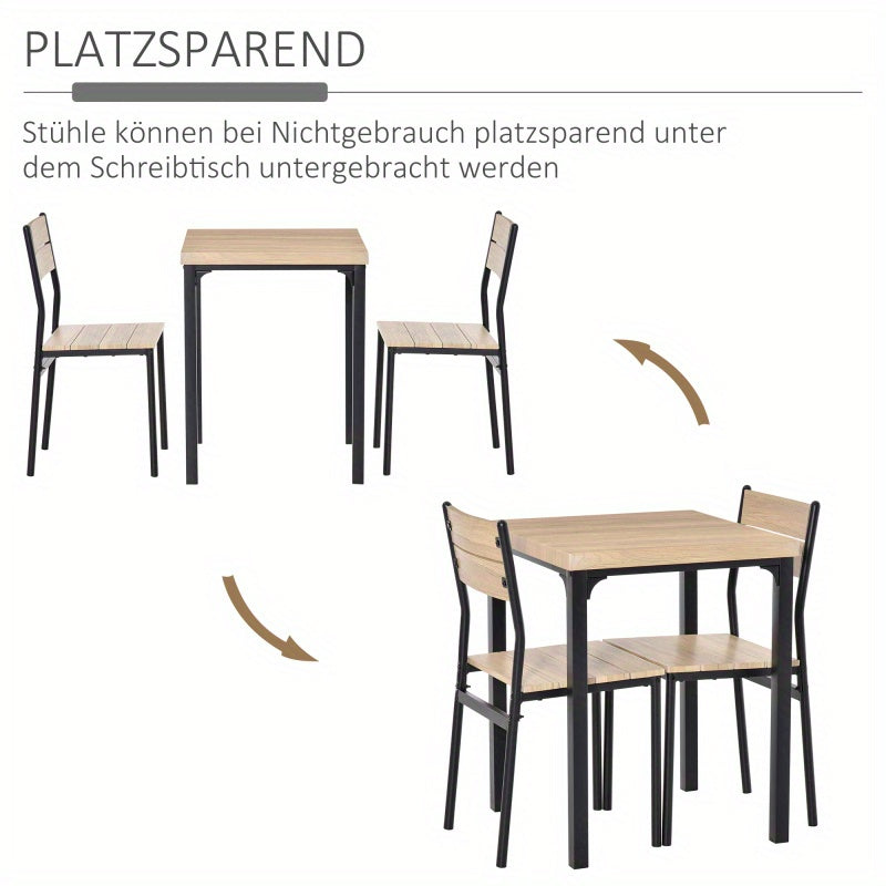 Eettafelset – Eethoek – Keukentafelset – Zitgroep – Tafelhoek – Compact Design – Metalen Frame & Houtlook Tafelblad
