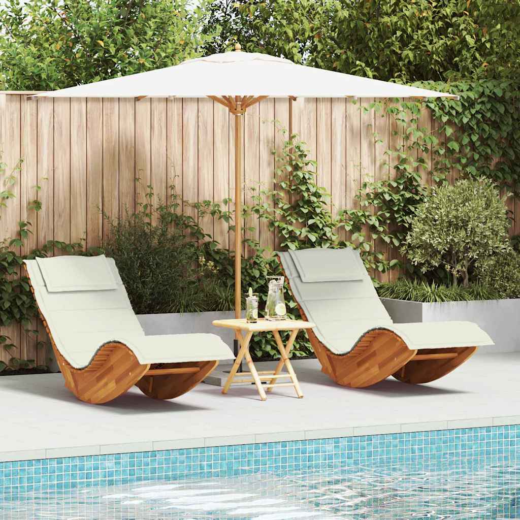 Loungestoel Teak – Tuinstoel – Balkonstoel – Relaxstoel – Lounger – Massief Teakhout – Weerbestendige Kussens Crème