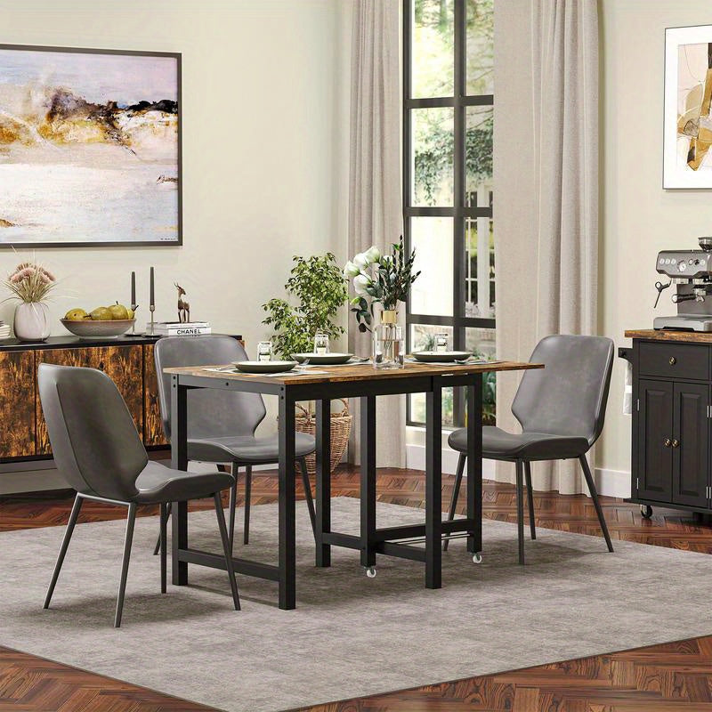Inklapbare Eettafel – Opvouwbare Tafel – Uitklapbare Eettafel – Ruimtebesparende Tafel – Compacte Keukentafel – Hardhouten Blad – Zwarte Metalen Poten
