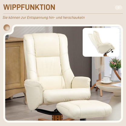 Relaxfauteuil – Relaxstoel – Fauteuil – Ligstoel – TV-stoel – Verstelbare Rugleuning – Kunstleer Crème Wit – Max. 150 kg – Compact 71x84x102 cm
