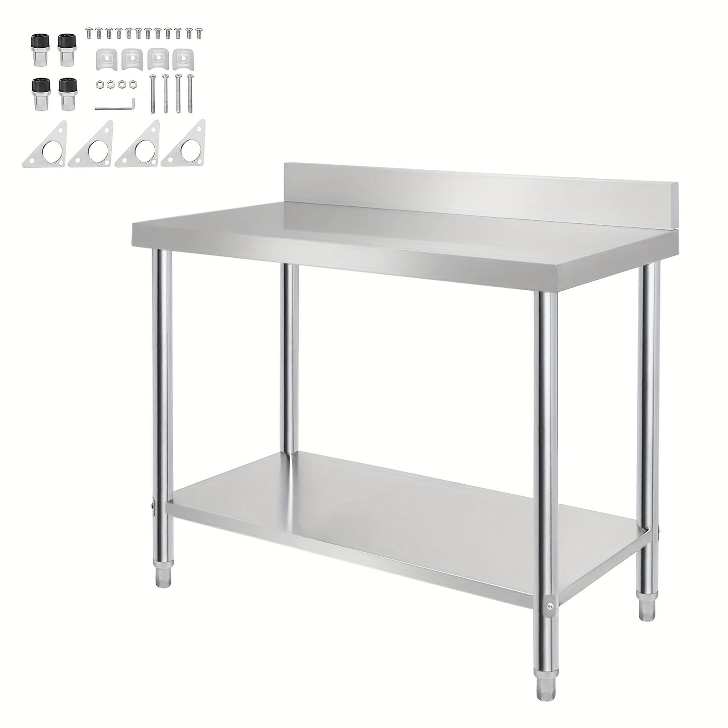 Stainless Steel Work Table, Stainless Steel Table With Adjustable Feet Gastro Table Preparation Table Kitchen Furniture For Restaurant Silver With Upstand