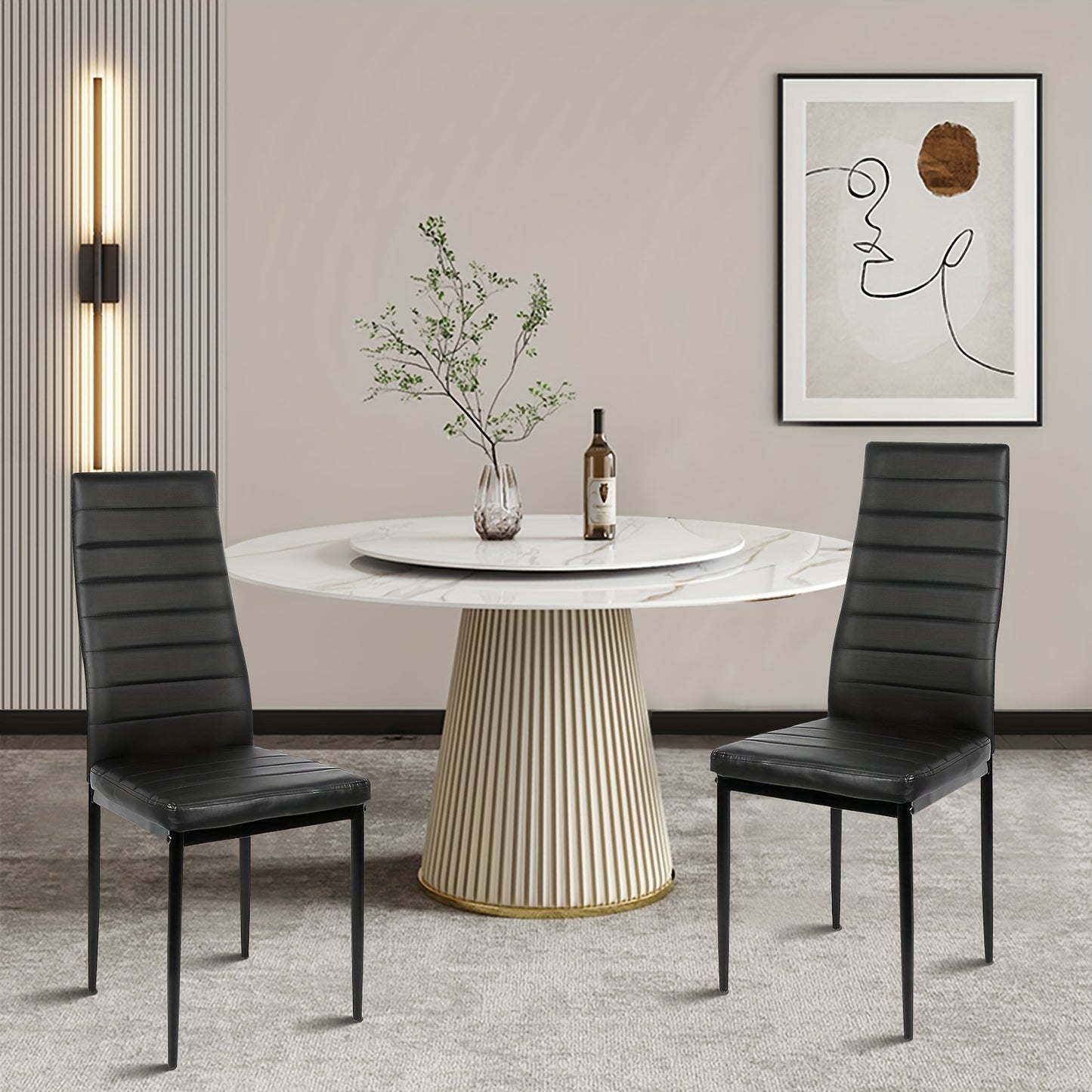 Eetkamerstoelen – Stoelen – Zwarte Stoelen – Keukenstoelen – Design Stoelen – 2 Stuks – Kunstleren Bekleding – Metalen Frame – Zithoogte 45 cm – Comfortabel & Duurzaam