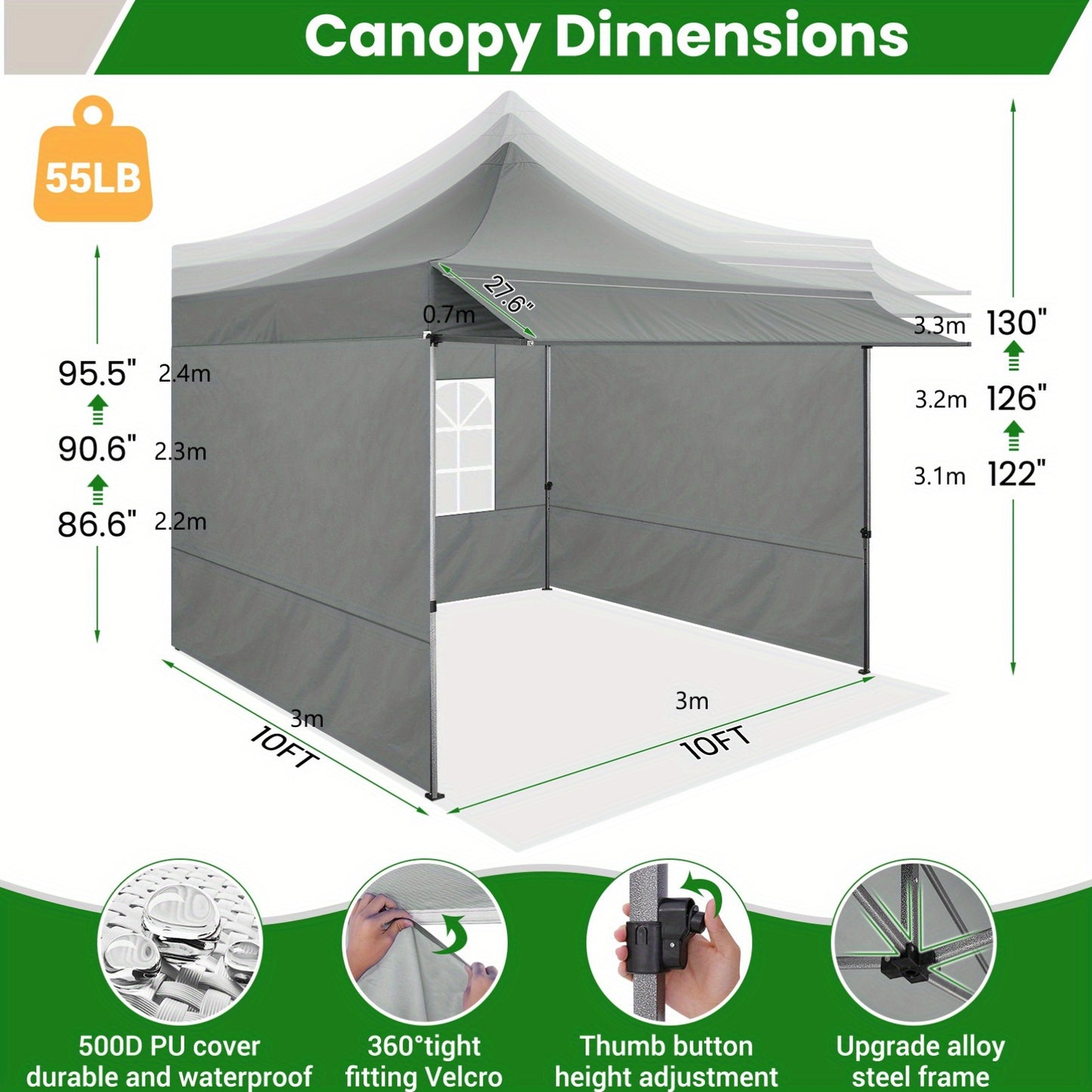 Pop-up Tent – Schaduwdoek – Vouwtent – Canopy – Partytent – Grijs – 3×3 Meter – UPF 50+ Bescherming