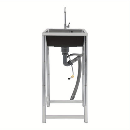 Keukenkraan – Spoelbak – Mengkraan – Wastafelkraan – Vrijstaande Kraan – RVS Materiaal – 360° Draaibare Uitloop – Grote Enkel Kom 45x40x22 cm
