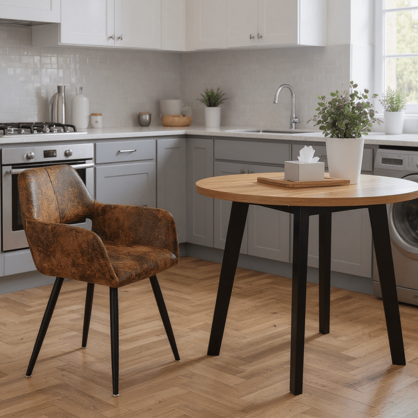 Eetkamerstoel – Kuipstoel – Stoel Met Armleuningen – Industrieel – Retro – Suède Bekleding – Met Metaal Frame – Comfortabel Zitcomfort