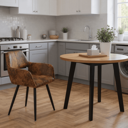 Eetkamerstoel – Kuipstoel – Stoel Met Armleuningen – Industrieel – Retro – Suède Bekleding – Met Metaal Frame – Comfortabel Zitcomfort