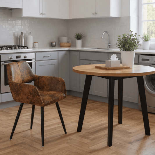 Eetkamerstoel – Kuipstoel – Stoel Met Armleuningen – Industrieel – Retro – Suède Bekleding – Met Metaal Frame – Comfortabel Zitcomfort
