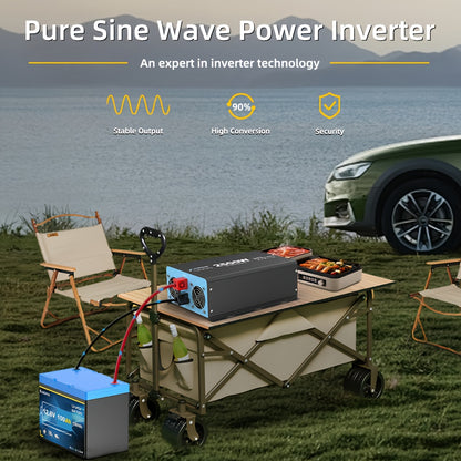 2500W Power Inverter – Spanningsomzetter – Omvormer – Stroomomzetter – 12V Naar 230V Converter – Pure Sinusgolf – Dubbele Europese Stopcontacten – Overbelasting en Kortsluitbeveiliging – Aluminium Behuizing en Hoge Efficiëntie