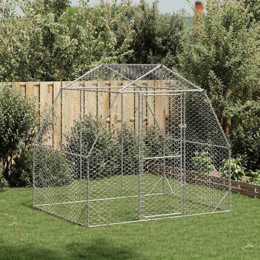 Kippenren Galvanized Chicken Coop - Spacious 2.5x2x2.25m Wire Design for Comfortable Poultry Housing, Durable & Easy-to-Open Lockable Door, Perfect for Garden or Farm Use, Secure Bird Enclosure | Aesthetic Garden Structure | Galvanized Coop