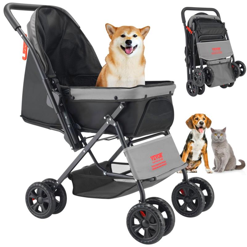 Hondenbuggy – Dierenwagen – Wandelwagen – Hondenkar – Huisdierenbuggy – Inklapbaar – Omkeerbare Duwbeugel – Roestvrij Stalen Frame – Geschikt tot 20 kg