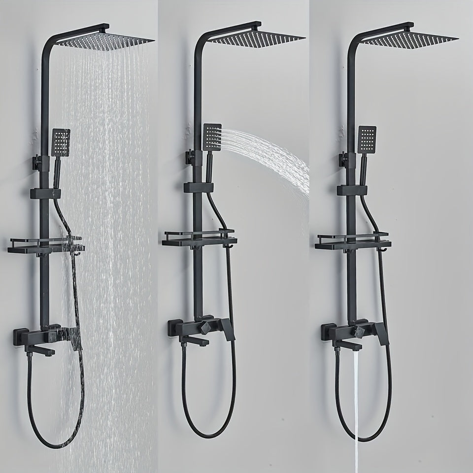Antiek Messing Doucheset – Regendouche – Douchepaneel – Handdouche – Douchesysteem – Olie-Gewreven Afwerking – Verstelbare Hoogte 70-120 cm