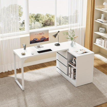 Make-up Tafel – Kaptafel – Visagie Tafel – Dressing Table – Vanity Desk – Wit – 3 Lades & 2 Planken – Ruimtebesparend Hoekontwerp