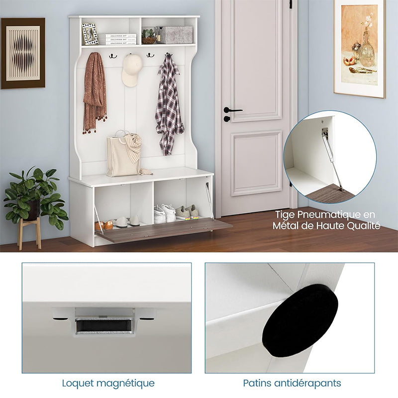 Kapstok – Garderoberek – Staande Kapstok – Opbergbank – Halmeubel – 5 Dubbele Haken – Compact 100x40x160 cm – Hoogwaardig Spaanplaat