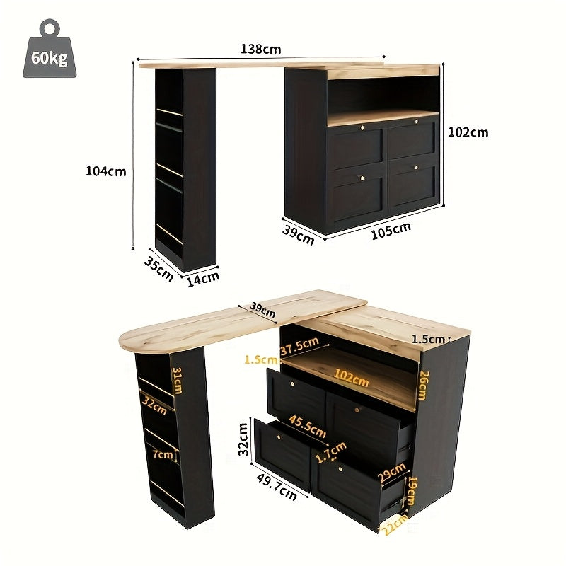 Keukeneiland – Keukenkast – Buffetkast – Keukentrolley – Eetkamerwagen – Modern Design – Duurzaam Niet-Hout – Veel Opbergruimte – Zwart – Compact & Robuust