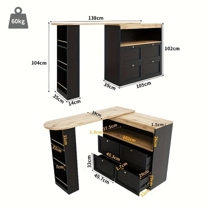 Keukeneiland – Keukenkast – Buffetkast – Keukentrolley – Eetkamerwagen – Modern Design – Duurzaam Niet-Hout – Veel Opbergruimte – Zwart – Compact & Robuust