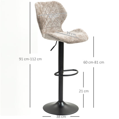 Barkrukken – Barstoelen – Keukenkrukken – Stoelen – Krukjes – Verstelbare Hoogte – 360° Draaibaar – Chenille Bekleding – Stalen Frame – Bruin – Set 2 Stuks